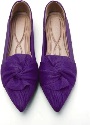 Flats for Womens Pointed Toe Ballet Flats with Bow Comfortable Knit Dressy Flats
