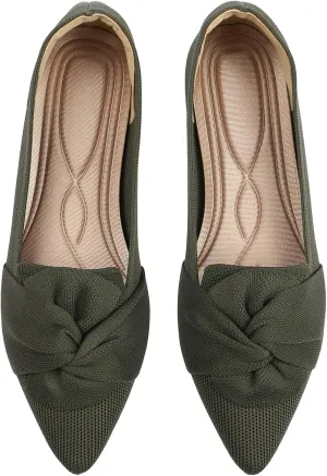 Flats for Womens Pointed Toe Ballet Flats with Bow Comfortable Knit Dressy Flats