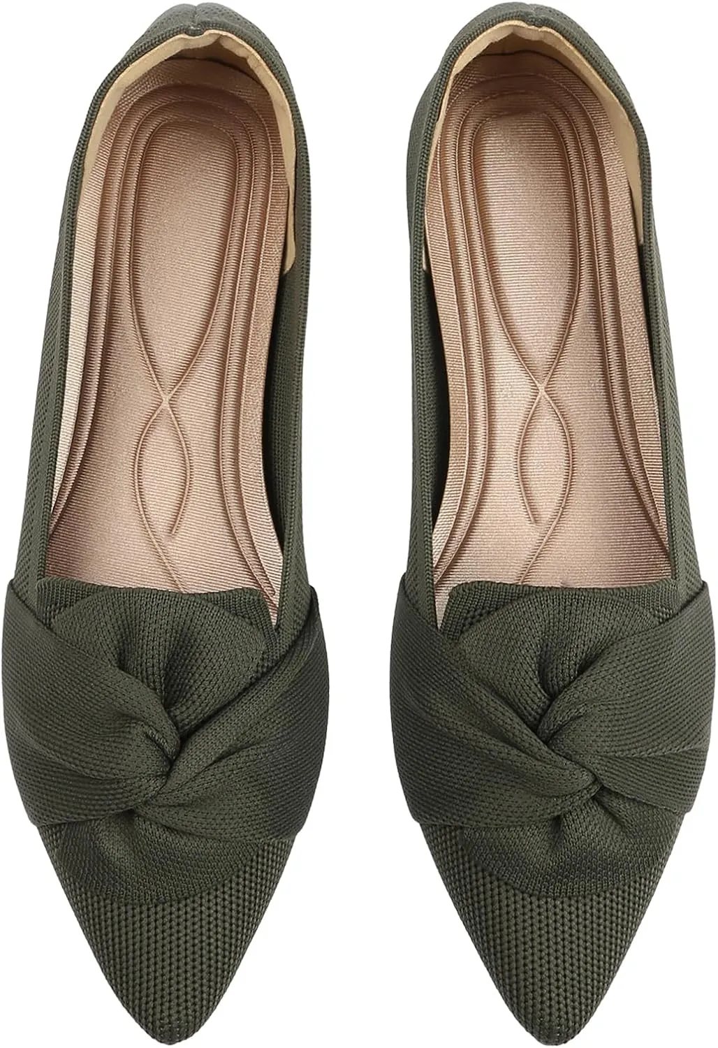 Flats for Womens Pointed Toe Ballet Flats with Bow Comfortable Knit Dressy Flats