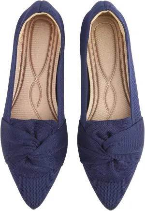 Flats for Womens Pointed Toe Ballet Flats with Bow Comfortable Knit Dressy Flats