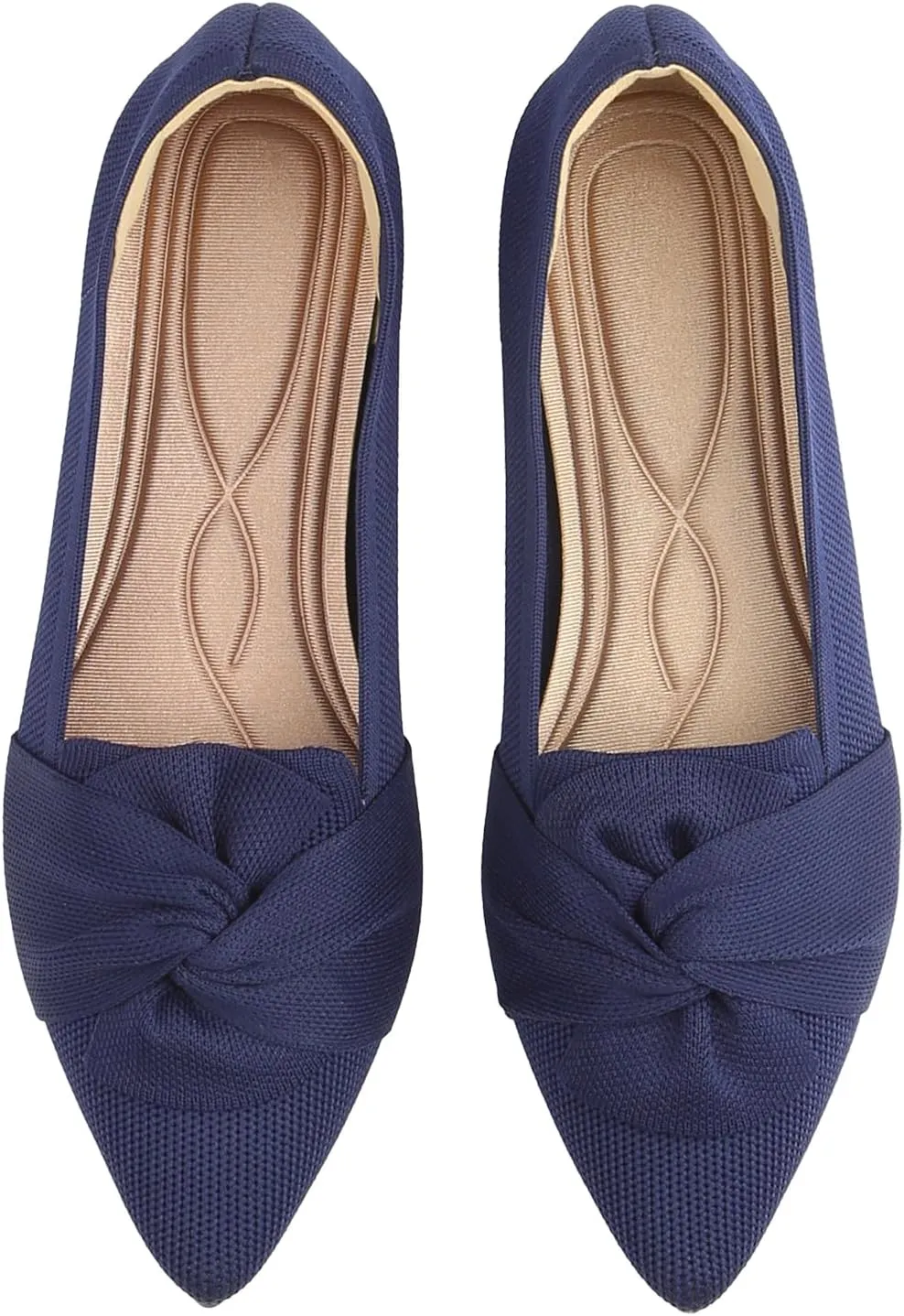 Flats for Womens Pointed Toe Ballet Flats with Bow Comfortable Knit Dressy Flats