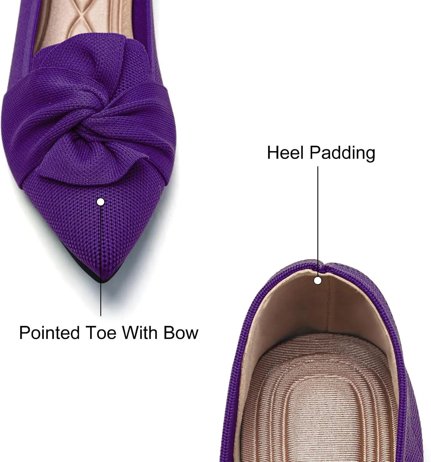 Flats for Womens Pointed Toe Ballet Flats with Bow Comfortable Knit Dressy Flats