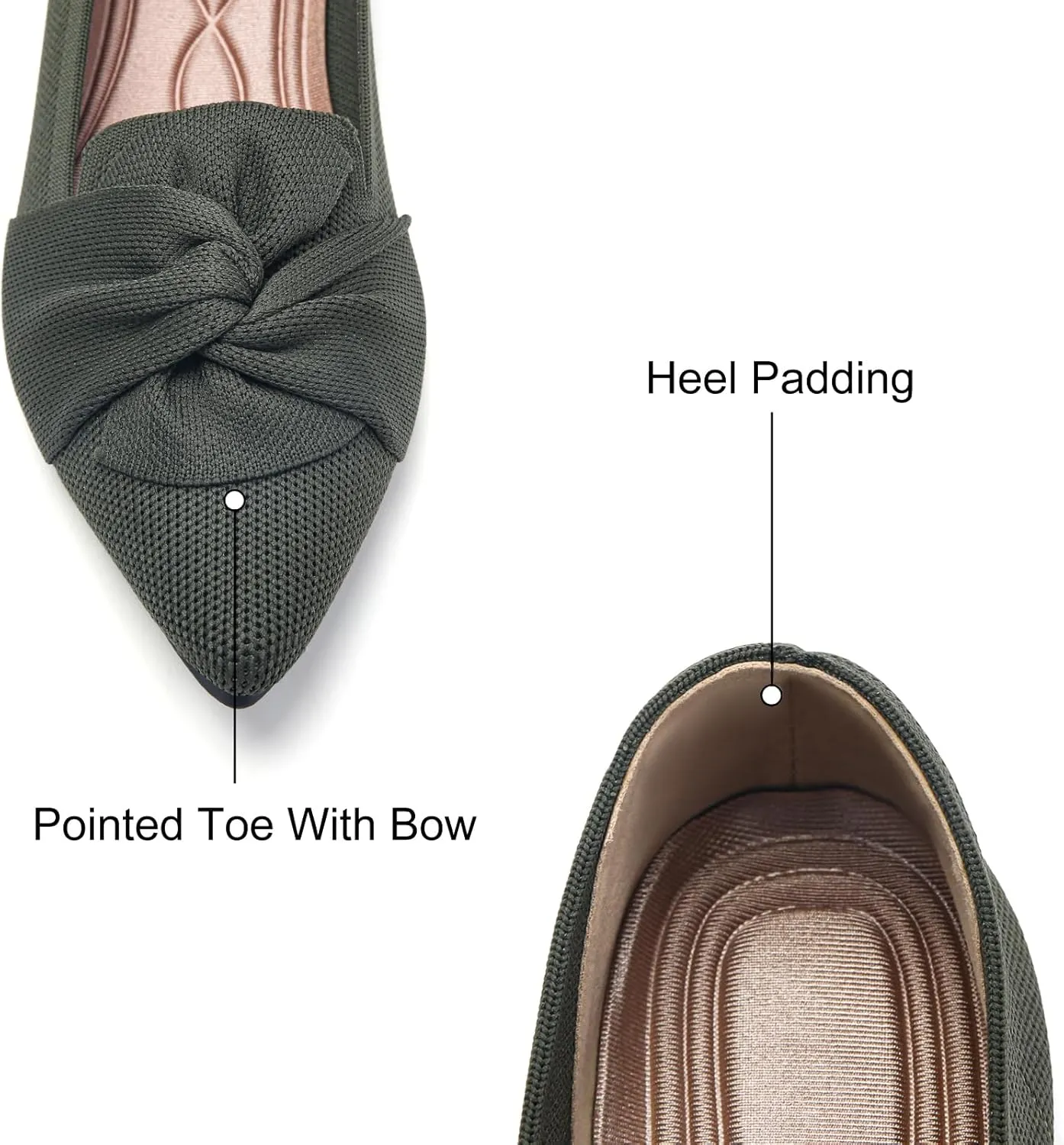 Flats for Womens Pointed Toe Ballet Flats with Bow Comfortable Knit Dressy Flats