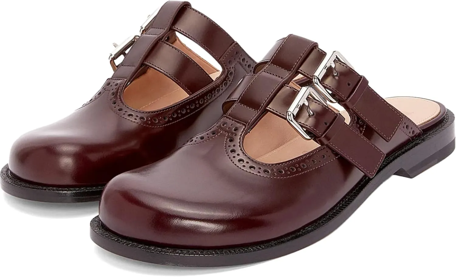 Flats Mules for Women Round Toe Low Heel Sandals Baotou Double Belt Buckle Mary Jane Flat Slip-on Backless Comfortable Casual Walking Dress Party Soft Shoes
