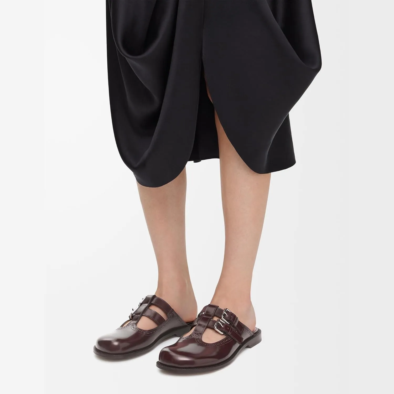 Flats Mules for Women Round Toe Low Heel Sandals Baotou Double Belt Buckle Mary Jane Flat Slip-on Backless Comfortable Casual Walking Dress Party Soft Shoes
