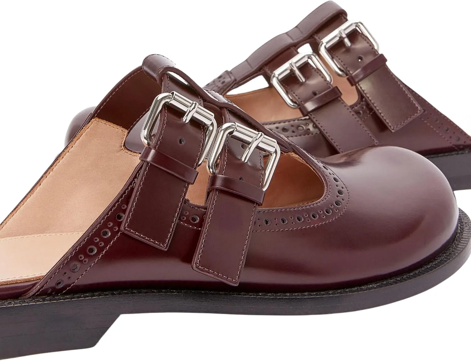 Flats Mules for Women Round Toe Low Heel Sandals Baotou Double Belt Buckle Mary Jane Flat Slip-on Backless Comfortable Casual Walking Dress Party Soft Shoes