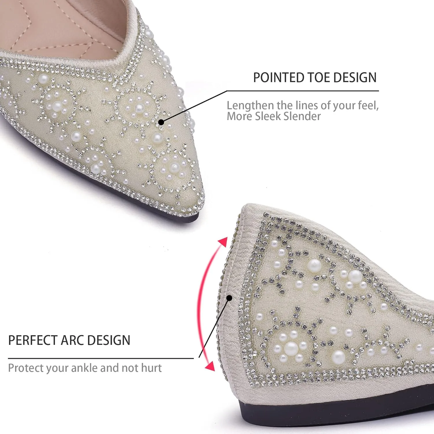 Flats Shoes Women Rhinestone Sequin Wedding Pointed Toe Dress Flat Shoes Comfortable Flats for Women Dressy