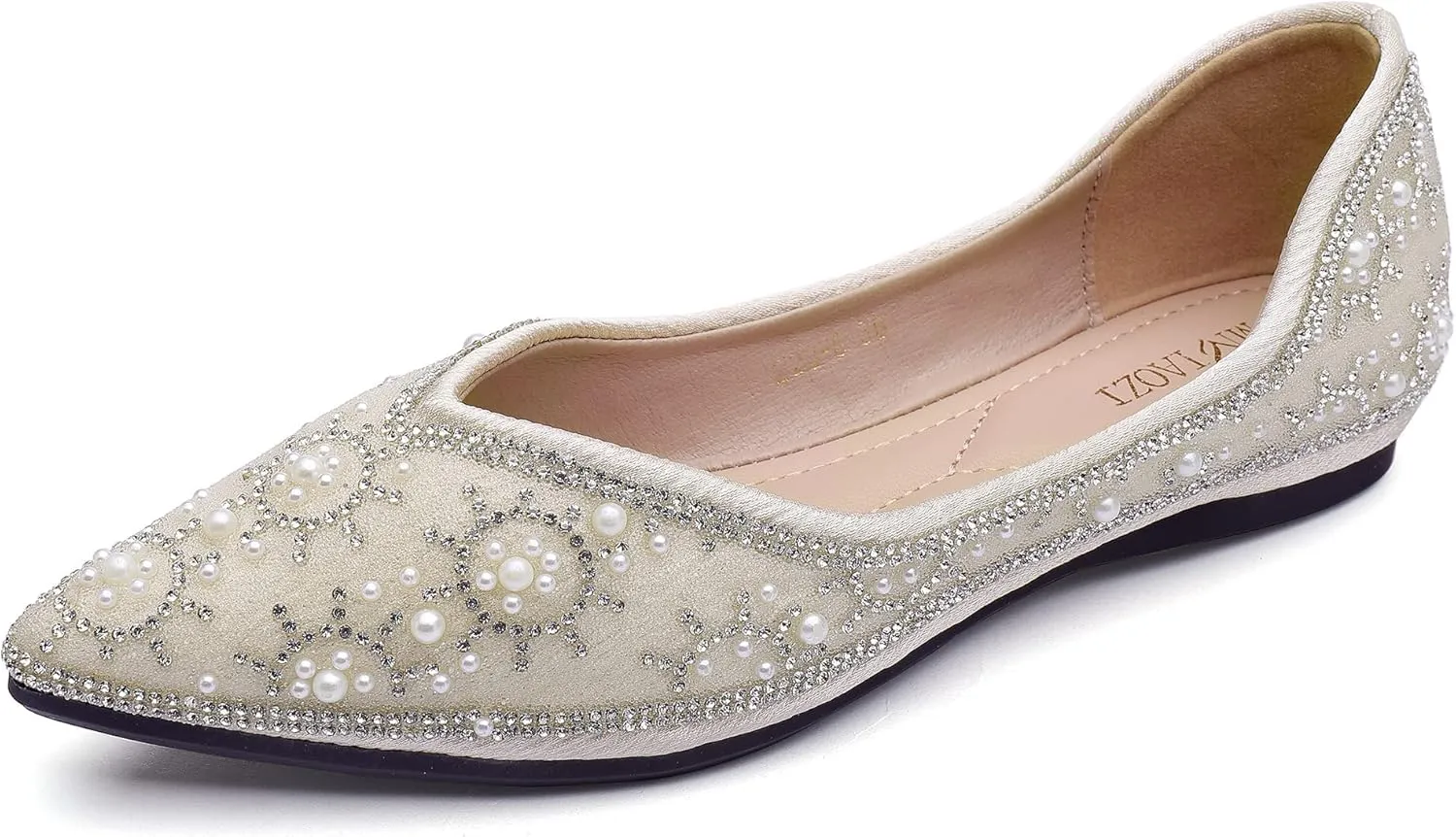 Flats Shoes Women Rhinestone Sequin Wedding Pointed Toe Dress Flat Shoes Comfortable Flats for Women Dressy