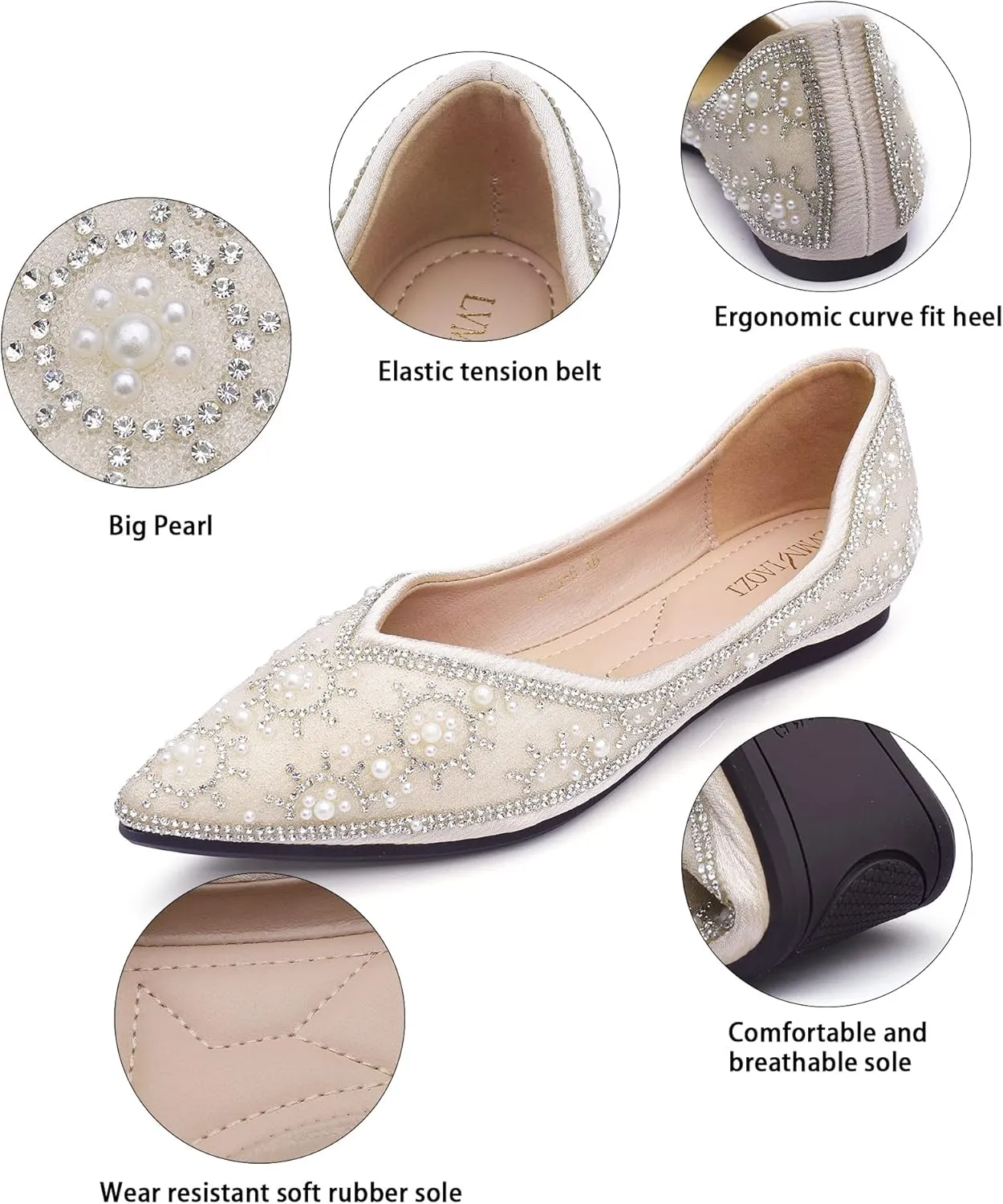 Flats Shoes Women Rhinestone Sequin Wedding Pointed Toe Dress Flat Shoes Comfortable Flats for Women Dressy