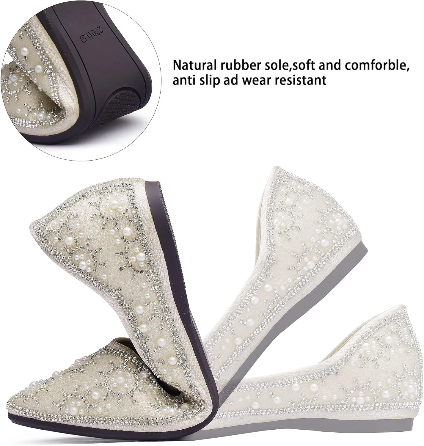 Flats Shoes Women Rhinestone Sequin Wedding Pointed Toe Dress Flat Shoes Comfortable Flats for Women Dressy