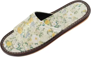 Flores Light Yellow White Womens Shower House Slippers Reusable Anti-slip Sandals for Travel Home Bedroom