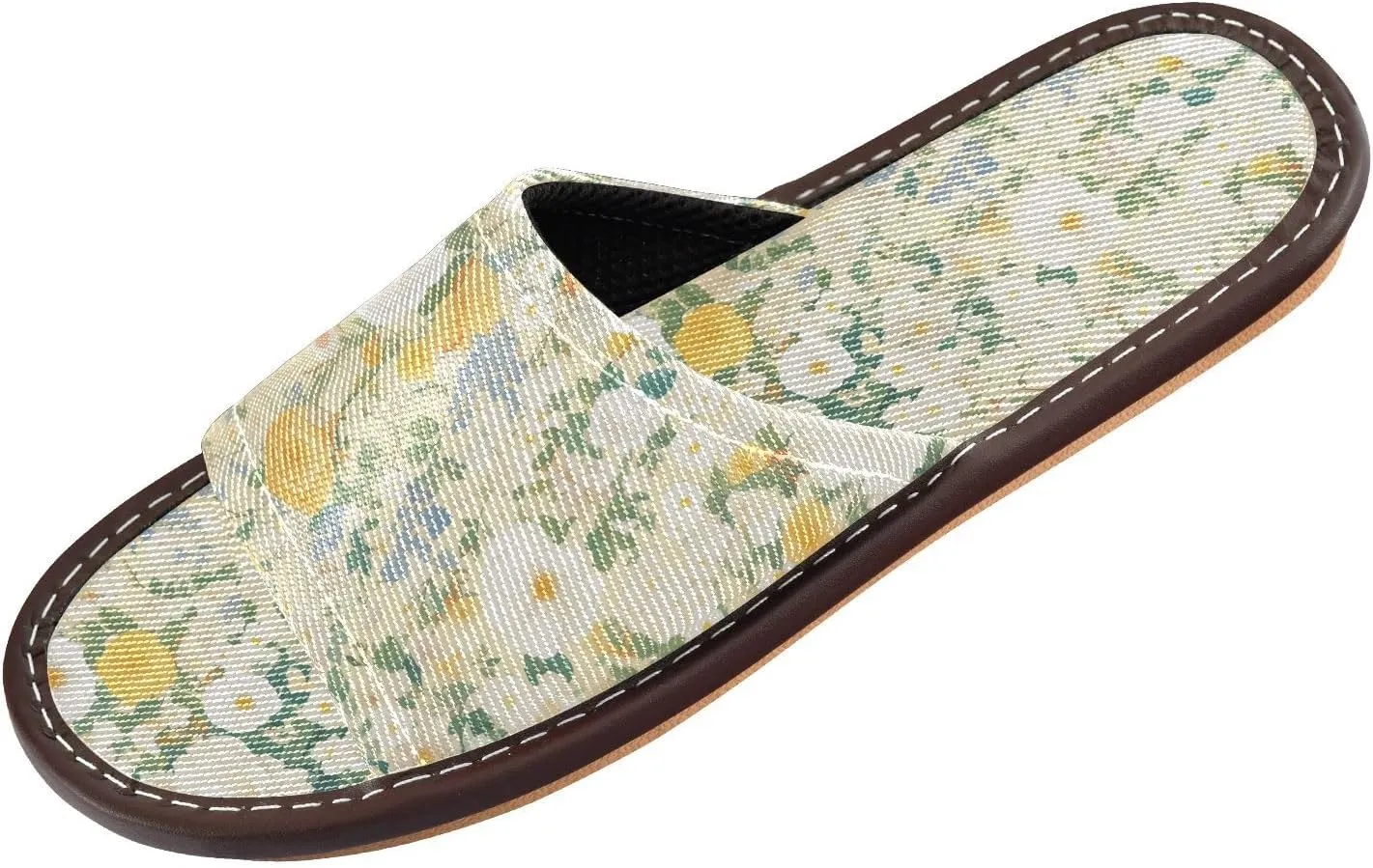 Flores Light Yellow White Womens Shower House Slippers Reusable Anti-slip Sandals for Travel Home Bedroom