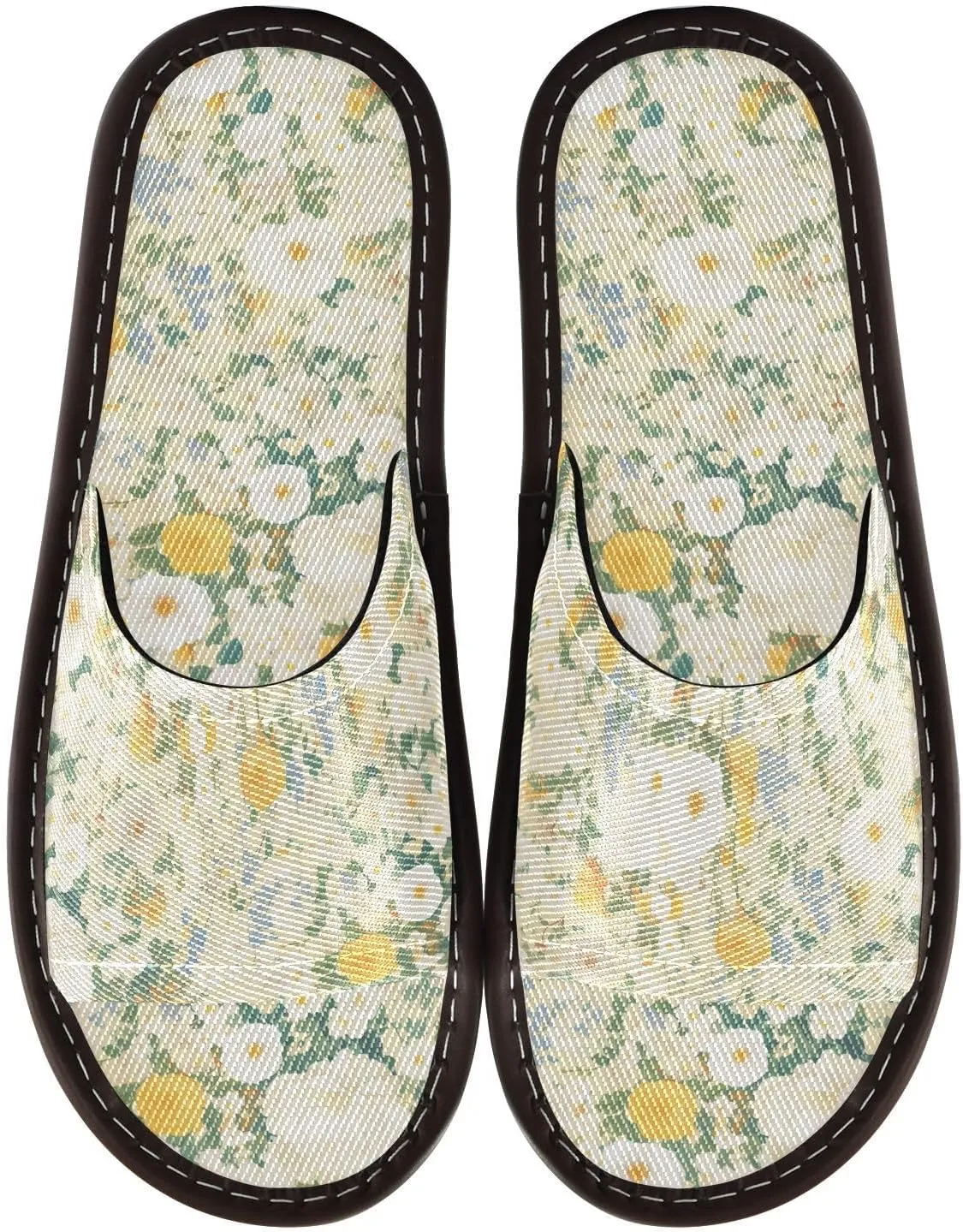 Flores Light Yellow White Womens Shower House Slippers Reusable Anti-slip Sandals for Travel Home Bedroom