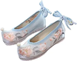 Flower Embroidered Women Cotton Fabric Ankle Strap Hanfu Shoes Retro Ladies Casual Platforms