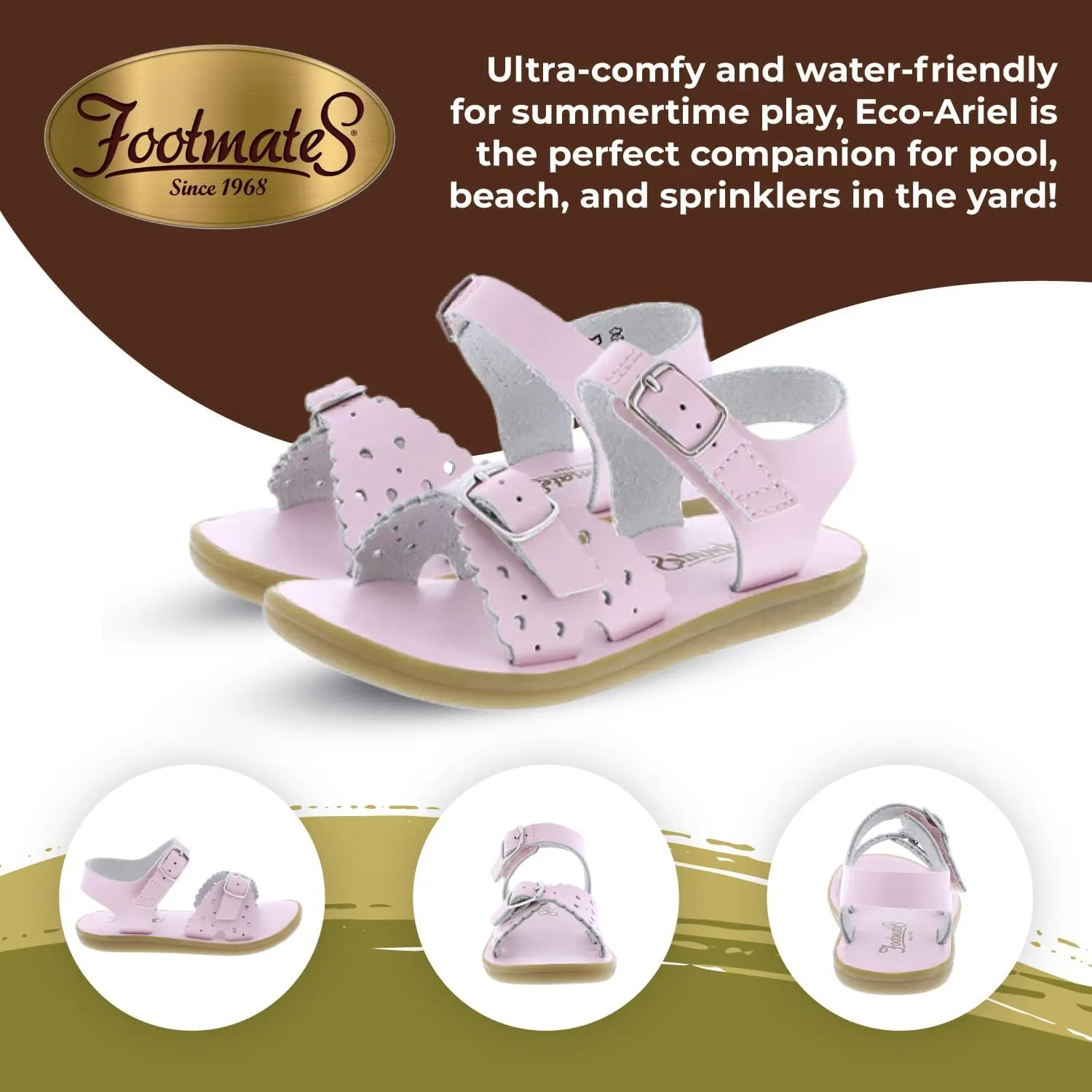 FOOTMATES Ariel and Eco-Ariel Waterproof Sandals for Girls and Boys with Slip-Resistant, Non-Marking Outsoles and Strap Closure for Infants, Toddlers, and Kids Ages 0-12