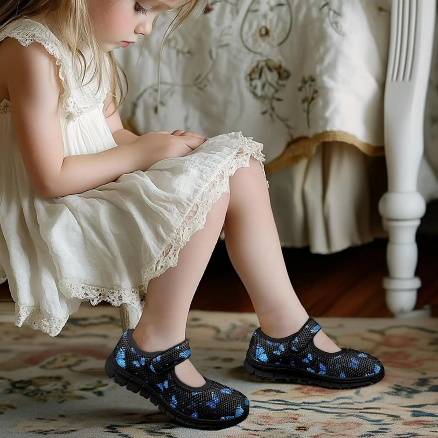 Forchrinse Toddler Little Girl Mary Jane Dress Shoes Purple Mermaid Scales Print Princess Birthday Party Flats for Girl Non Slip Soft Sole Back to School Shoes