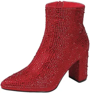 Forever Link Womens Pointed Toe Jeweled Rhinestone Crystal Ankle Booties Boots