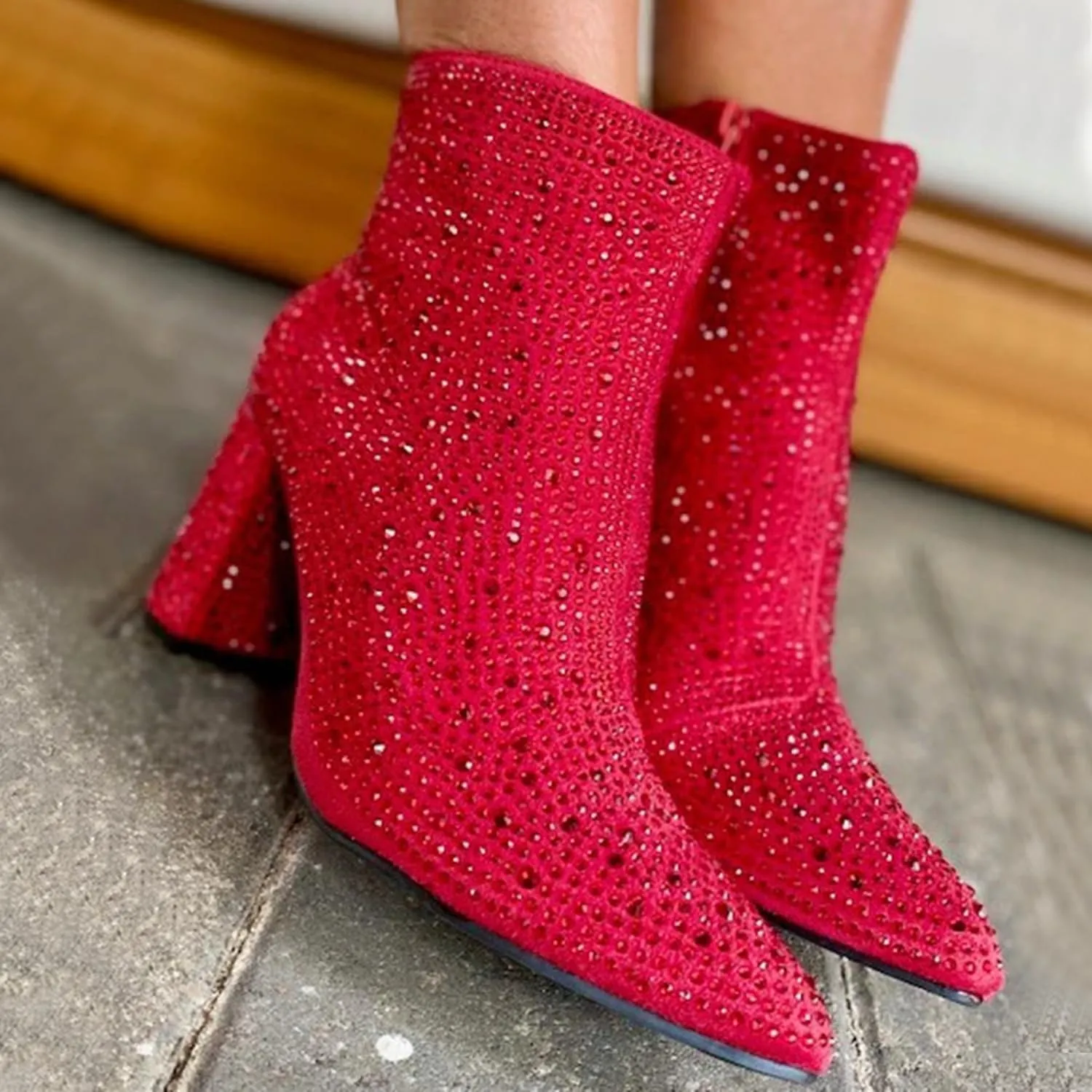 Forever Link Womens Pointed Toe Jeweled Rhinestone Crystal Ankle Booties Boots
