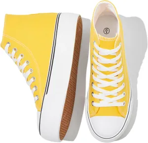 FRACORA Womens High Top Canvas Shoes White Black Platform Sneakers Lace Up Shoes for Women