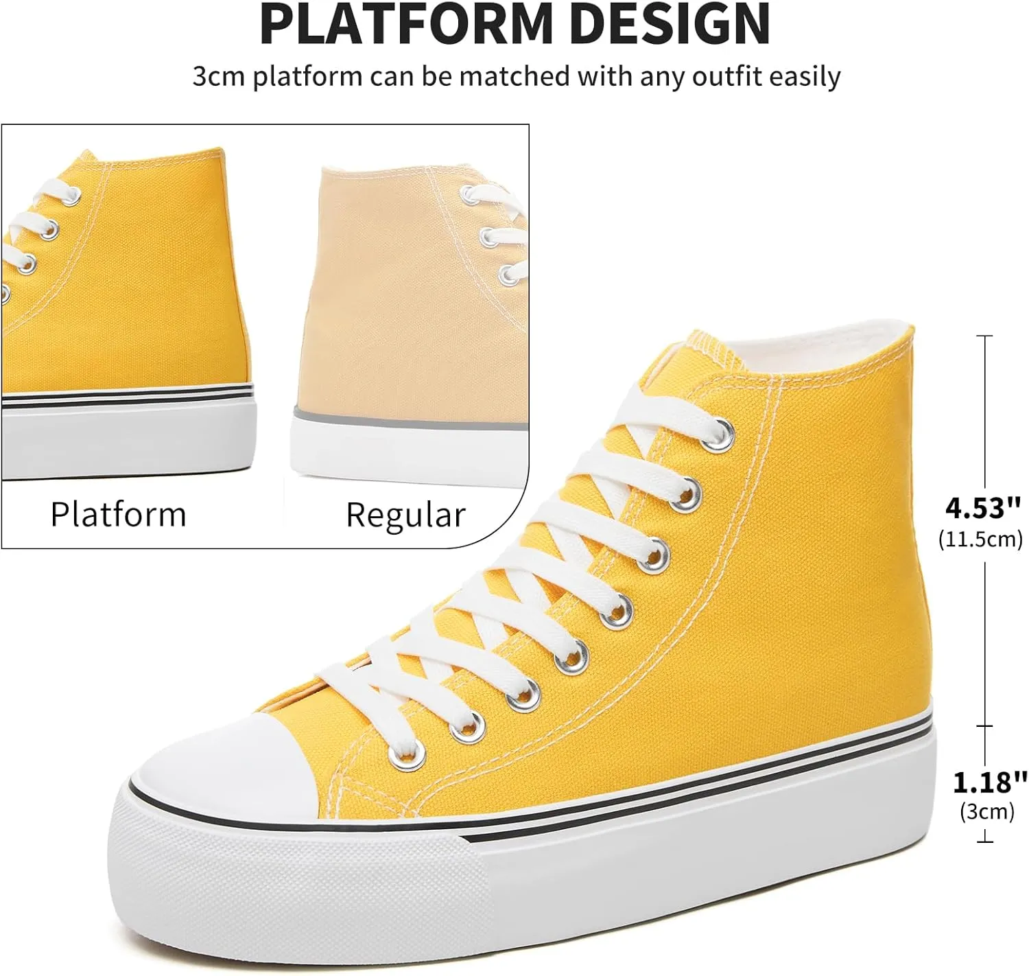FRACORA Womens High Top Canvas Shoes White Black Platform Sneakers Lace Up Shoes for Women