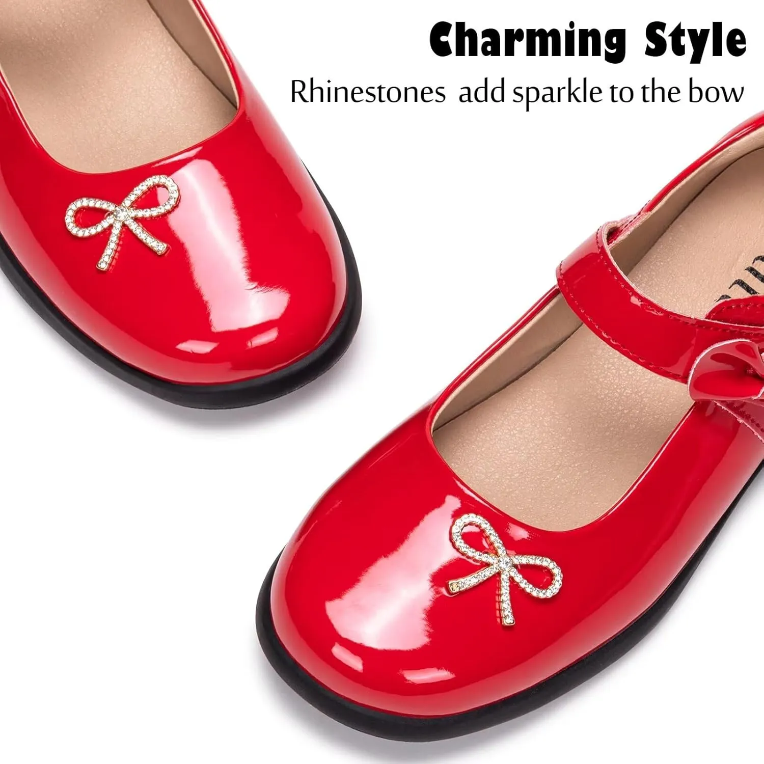 Frank Mully Girls Mary Jane Shoes Side Rhinestone Bow Flat for Wedding/Party/School Shoes for Toddler/Little Kid/Big Kid