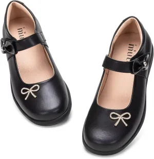 Frank Mully Girls Mary Jane Shoes Side Rhinestone Bow Flat for Wedding/Party/School Shoes for Toddler/Little Kid/Big Kid