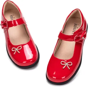 Frank Mully Girls Mary Jane Shoes Side Rhinestone Bow Flat for Wedding/Party/School Shoes for Toddler/Little Kid/Big Kid