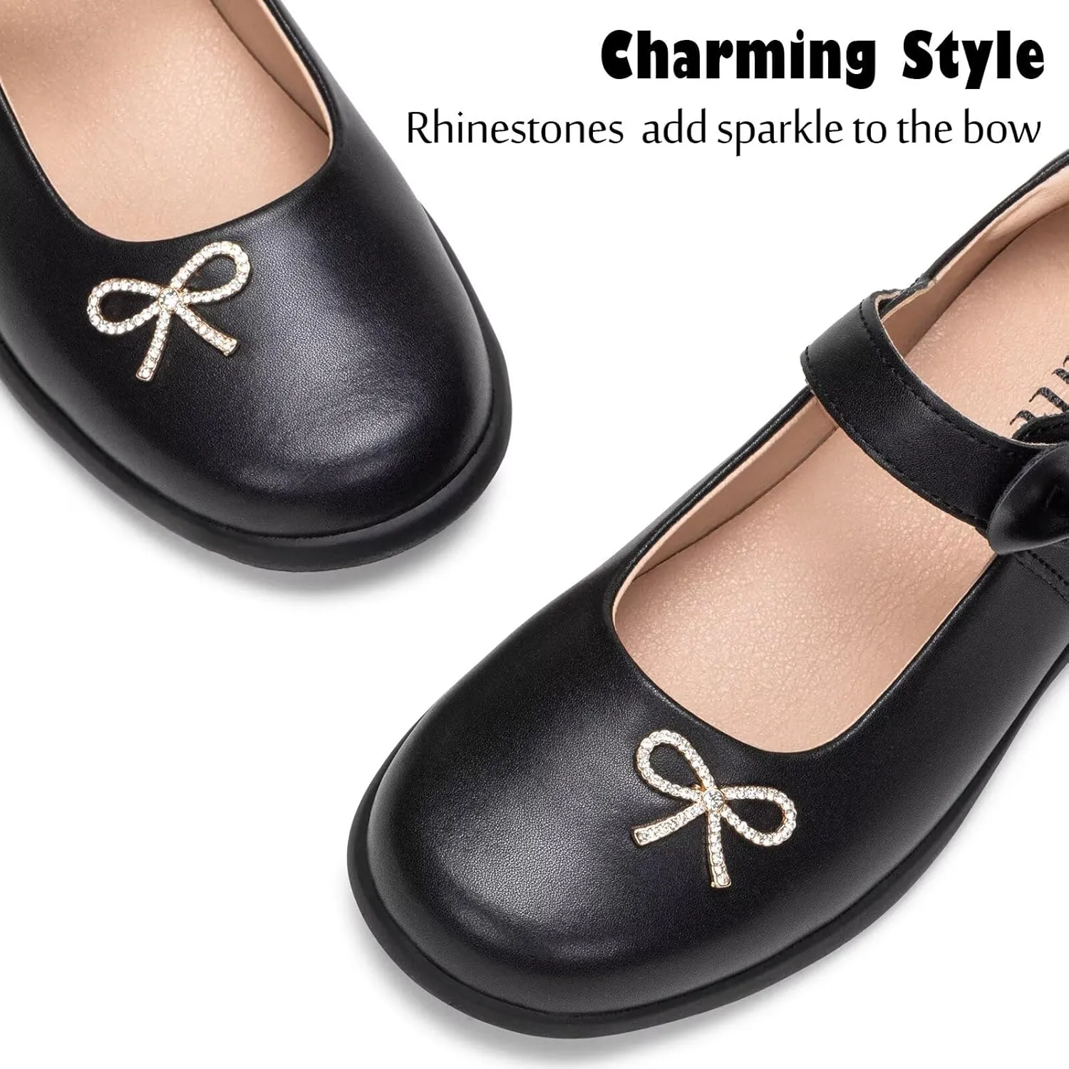Frank Mully Girls Mary Jane Shoes Side Rhinestone Bow Flat for Wedding/Party/School Shoes for Toddler/Little Kid/Big Kid