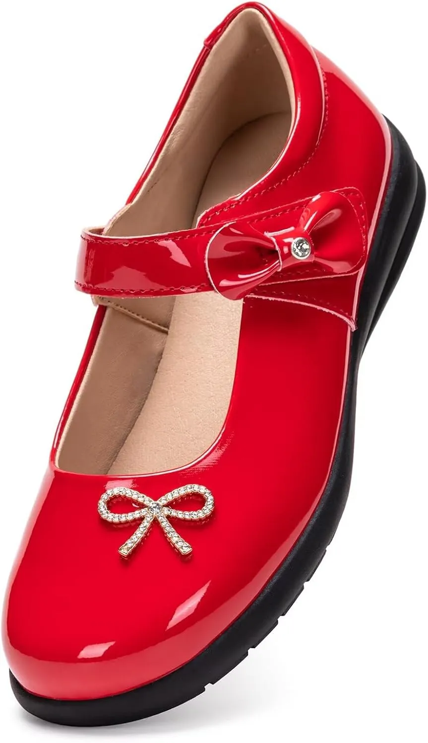 Frank Mully Girls Mary Jane Shoes Side Rhinestone Bow Flat for Wedding/Party/School Shoes for Toddler/Little Kid/Big Kid
