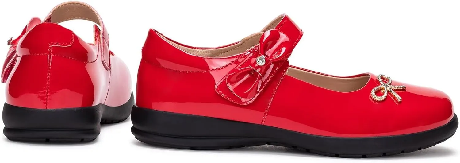 Frank Mully Girls Mary Jane Shoes Side Rhinestone Bow Flat for Wedding/Party/School Shoes for Toddler/Little Kid/Big Kid