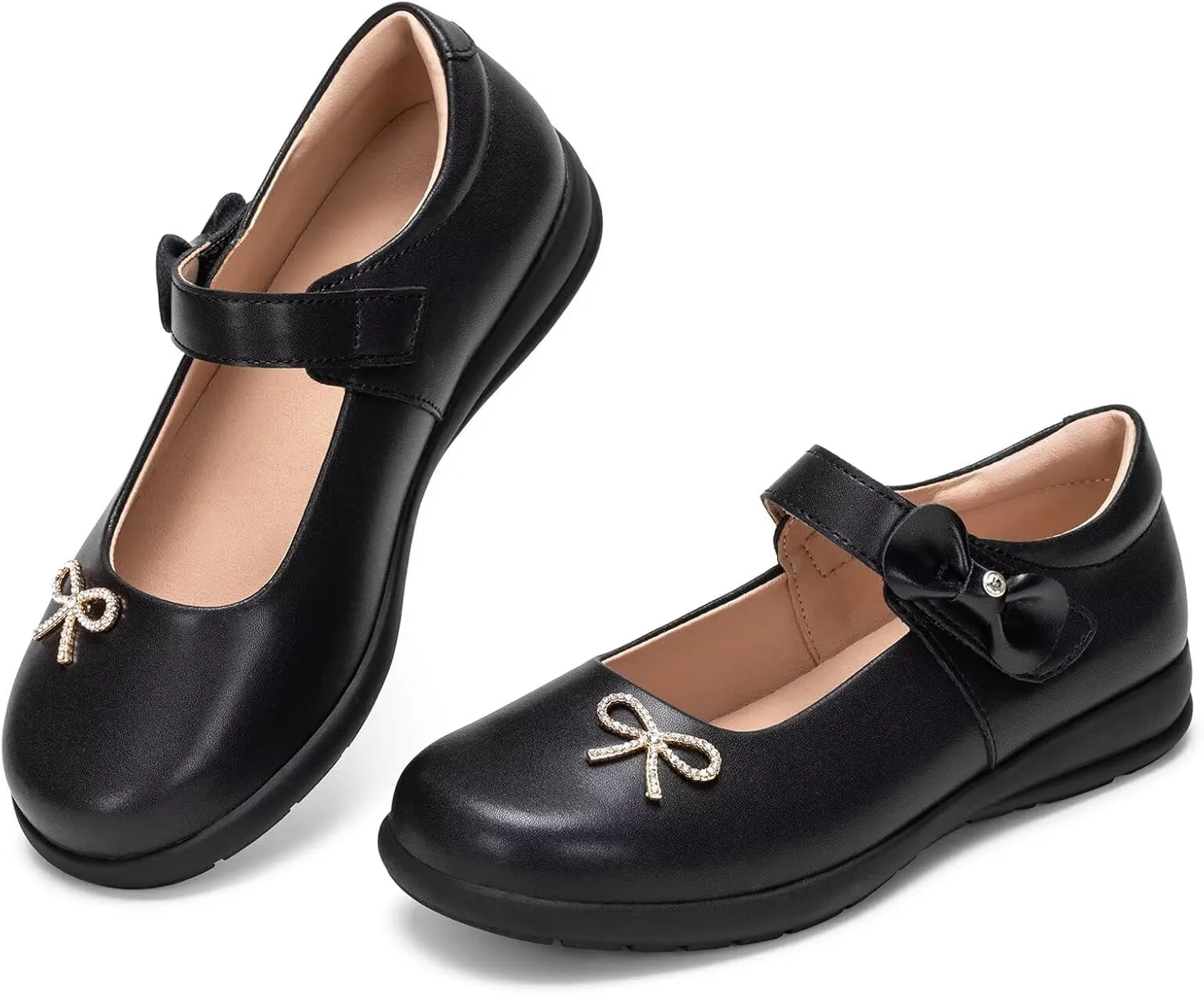 Frank Mully Girls Mary Jane Shoes Side Rhinestone Bow Flat for Wedding/Party/School Shoes for Toddler/Little Kid/Big Kid