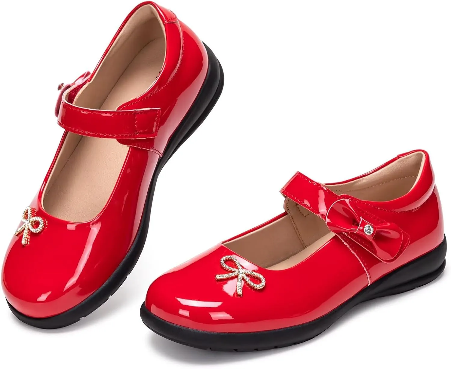 Frank Mully Girls Mary Jane Shoes Side Rhinestone Bow Flat for Wedding/Party/School Shoes for Toddler/Little Kid/Big Kid