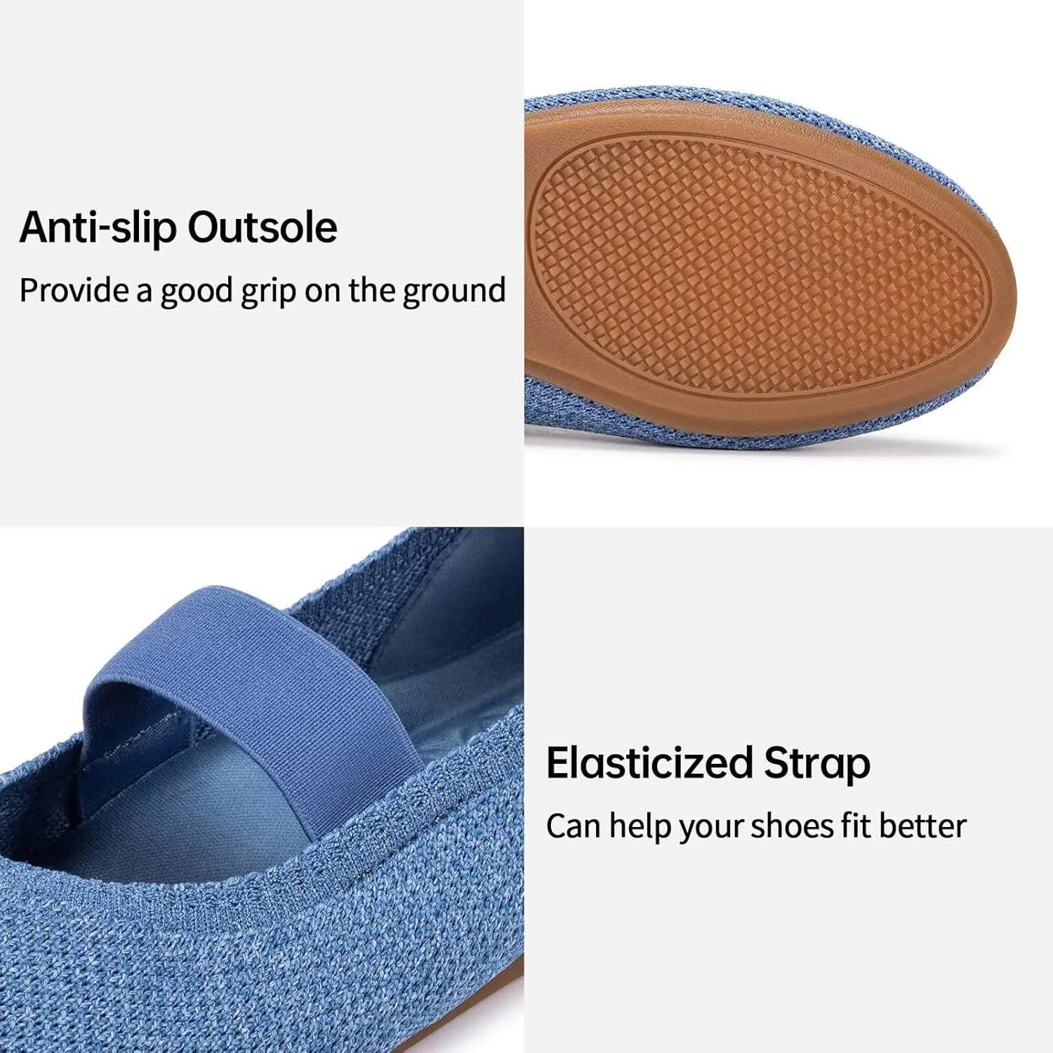 Frank Mully Womens Ballet Flats Casual Round Toe Knit Fabric Flats for Women with Single Strap Ballerina Flat Shoes Lightweight Dressy Shoes for Woman
