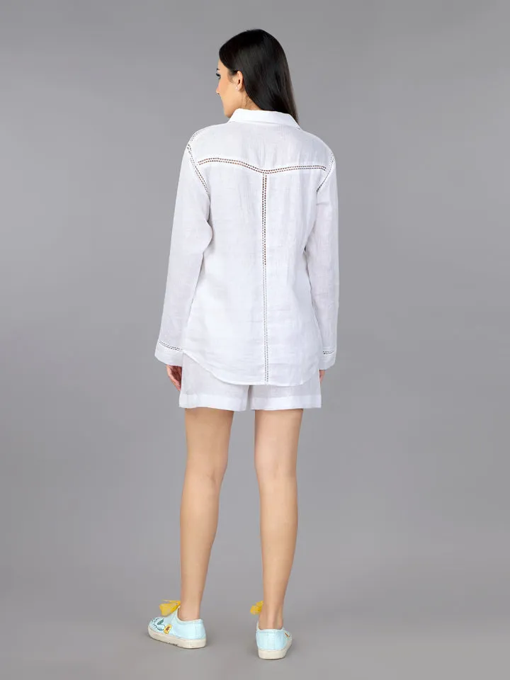Frost White Linen Shirt & Shorts Set