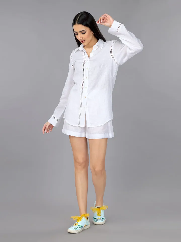 Frost White Linen Shirt & Shorts Set