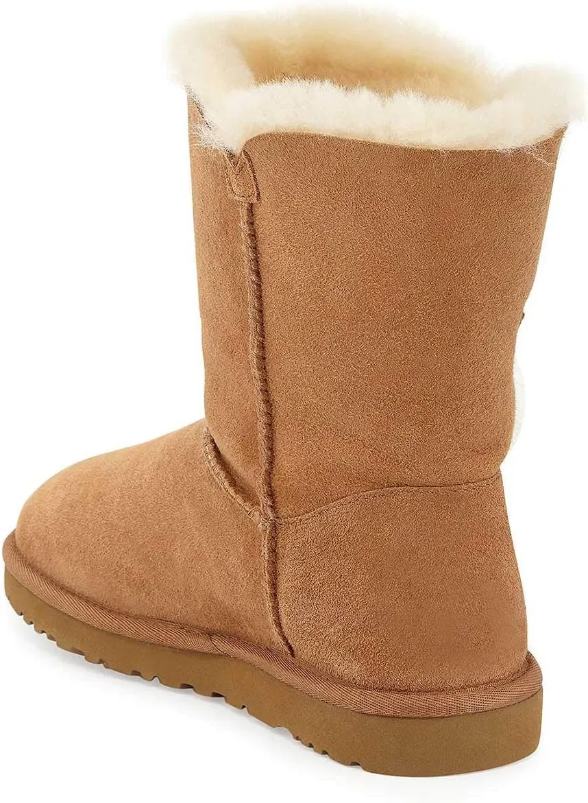 FSJ Women Winter Mid Calf Snow Boots Round Toe Flat Warm Fur Low Heel Comfy Shoes Size 4-15 US
