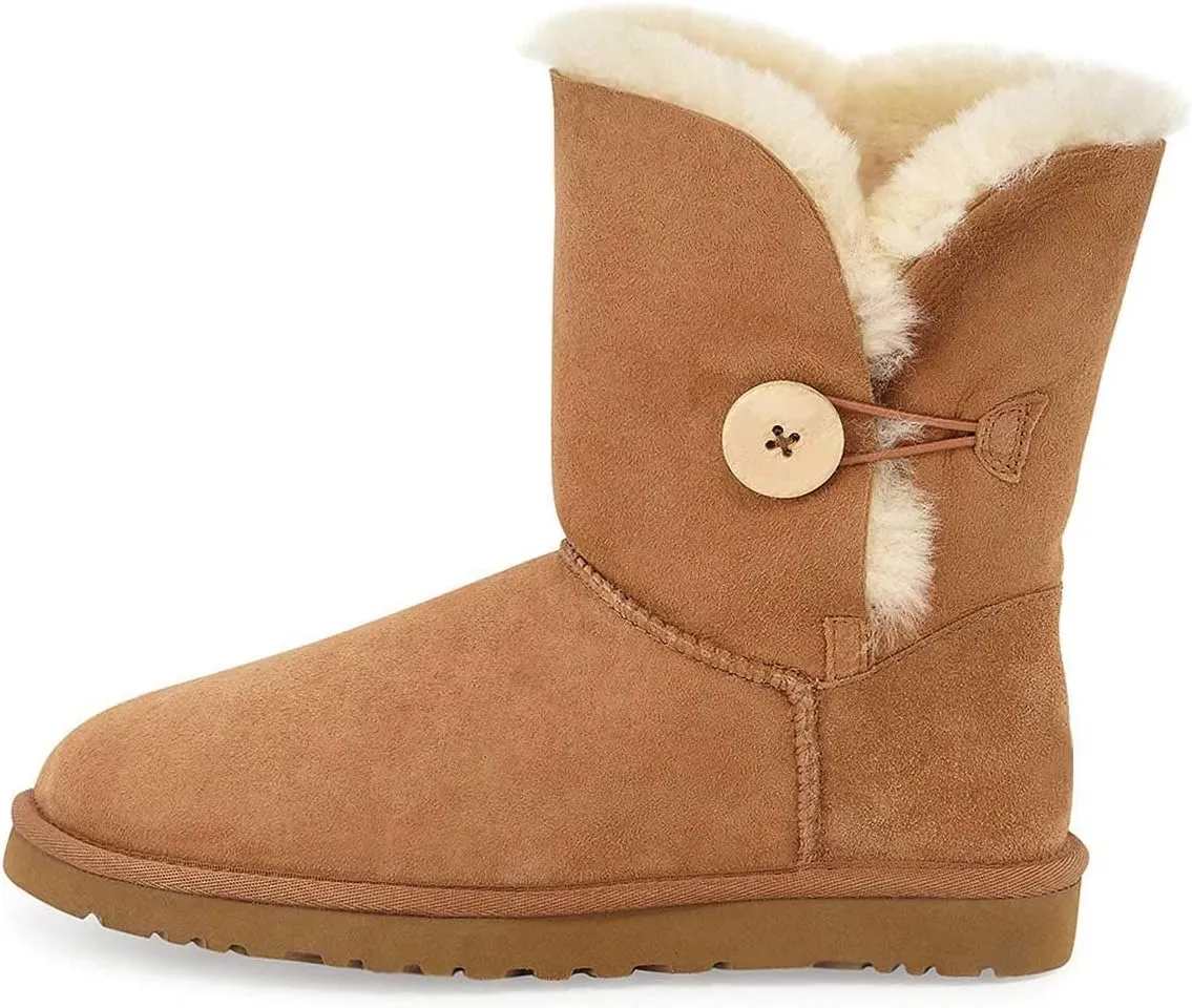 FSJ Women Winter Mid Calf Snow Boots Round Toe Flat Warm Fur Low Heel Comfy Shoes Size 4-15 US