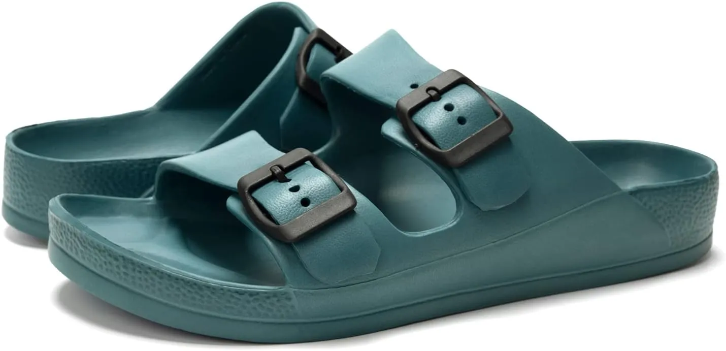FUNKYMONKEY Men's Comfort Slides Double Buckle Adjustable EVA Flat Sandals