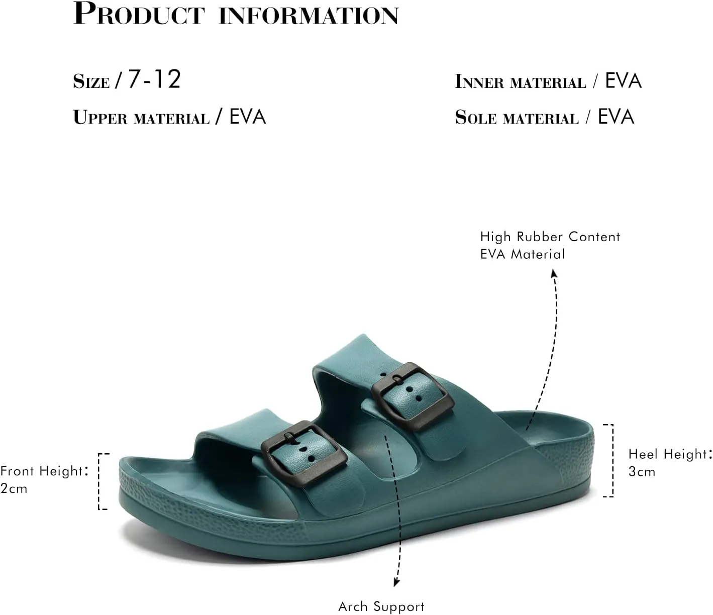 FUNKYMONKEY Men's Comfort Slides Double Buckle Adjustable EVA Flat Sandals