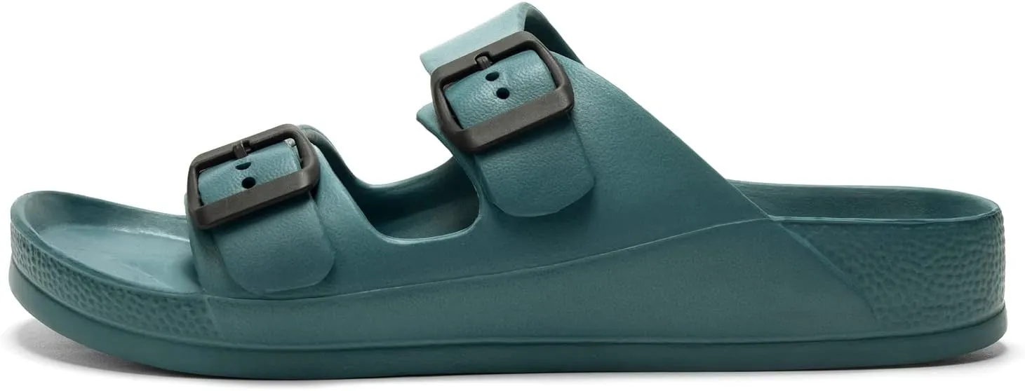 FUNKYMONKEY Men's Comfort Slides Double Buckle Adjustable EVA Flat Sandals
