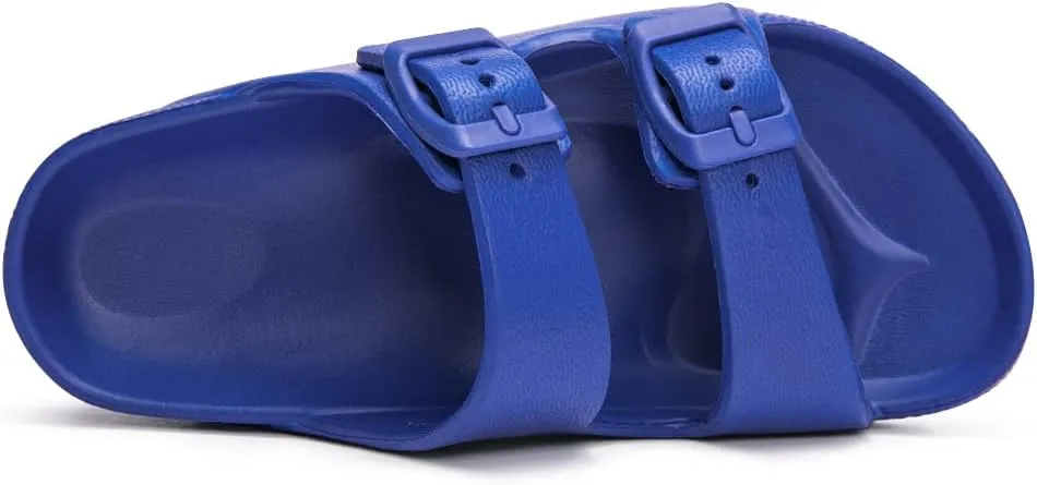 FUNKYMONKEY Unisex-Child Slides Double Buckle Adjustable EVA Flat Sandals for Boys Girls