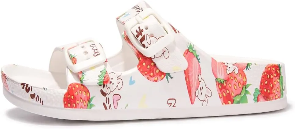 FUNKYMONKEY Unisex-Child Slides Double Buckle Adjustable EVA Flat Sandals for Boys Girls