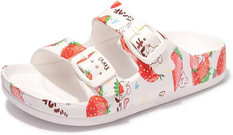 FUNKYMONKEY Unisex-Child Slides Double Buckle Adjustable EVA Flat Sandals for Boys Girls