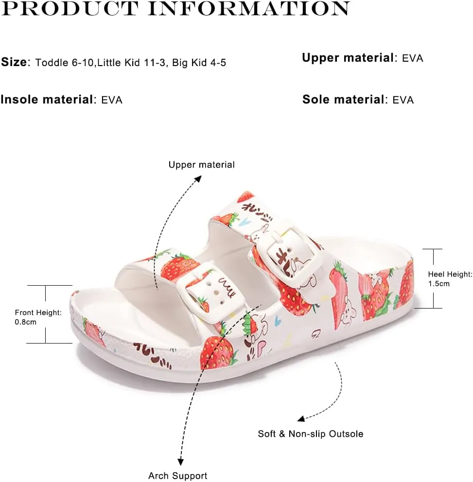 FUNKYMONKEY Unisex-Child Slides Double Buckle Adjustable EVA Flat Sandals for Boys Girls
