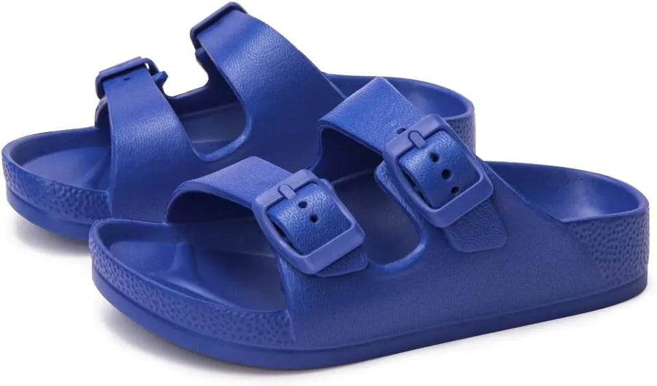 FUNKYMONKEY Unisex-Child Slides Double Buckle Adjustable EVA Flat Sandals for Boys Girls