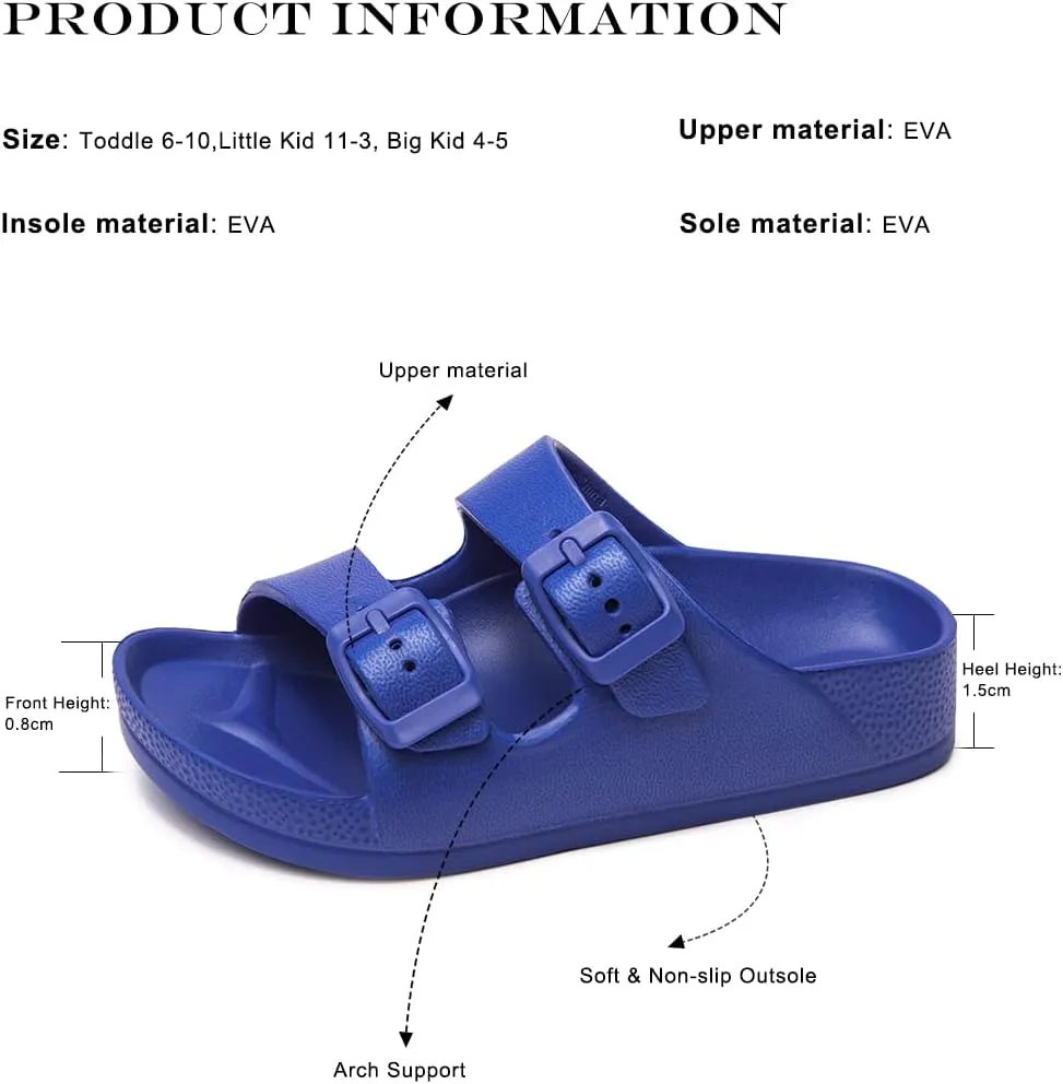 FUNKYMONKEY Unisex-Child Slides Double Buckle Adjustable EVA Flat Sandals for Boys Girls