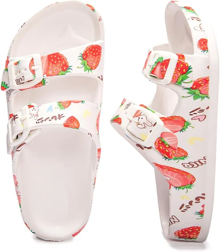 FUNKYMONKEY Unisex-Child Slides Double Buckle Adjustable EVA Flat Sandals for Boys Girls