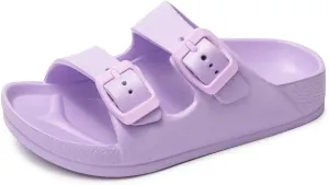 FUNKYMONKEY Unisex-Child Slides Double Buckle Adjustable EVA Flat Sandals for Boys Girls