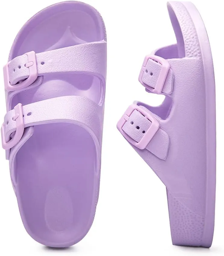 FUNKYMONKEY Unisex-Child Slides Double Buckle Adjustable EVA Flat Sandals for Boys Girls