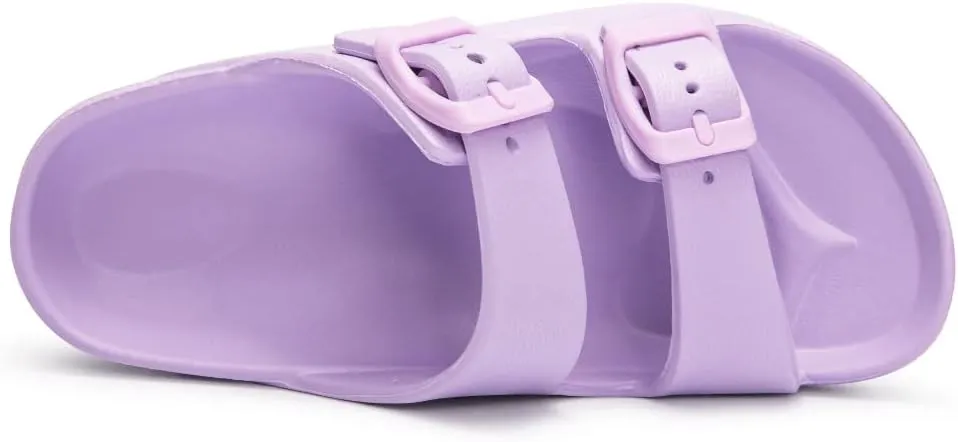 FUNKYMONKEY Unisex-Child Slides Double Buckle Adjustable EVA Flat Sandals for Boys Girls